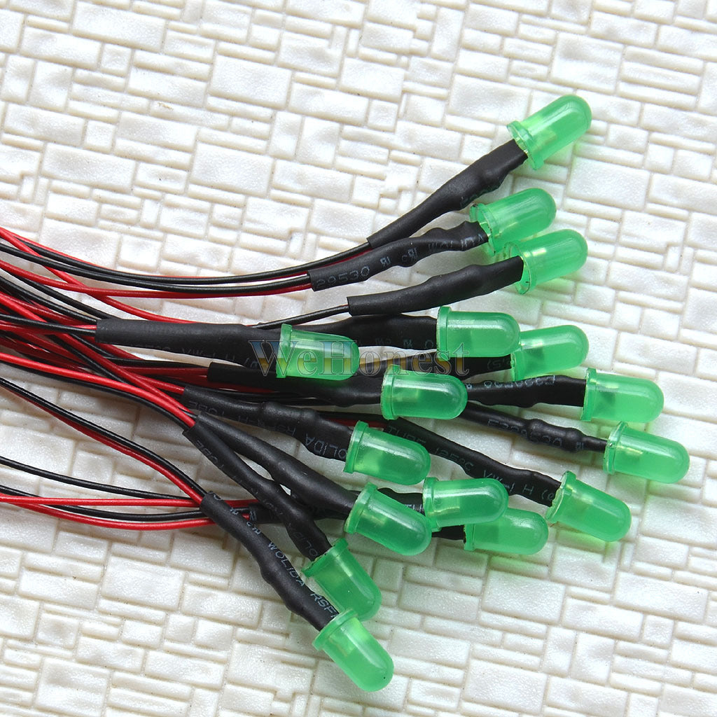 20 pcs Pre-Wired Dia.5mm Green LEDs prewired resistor for 12V - 16V use