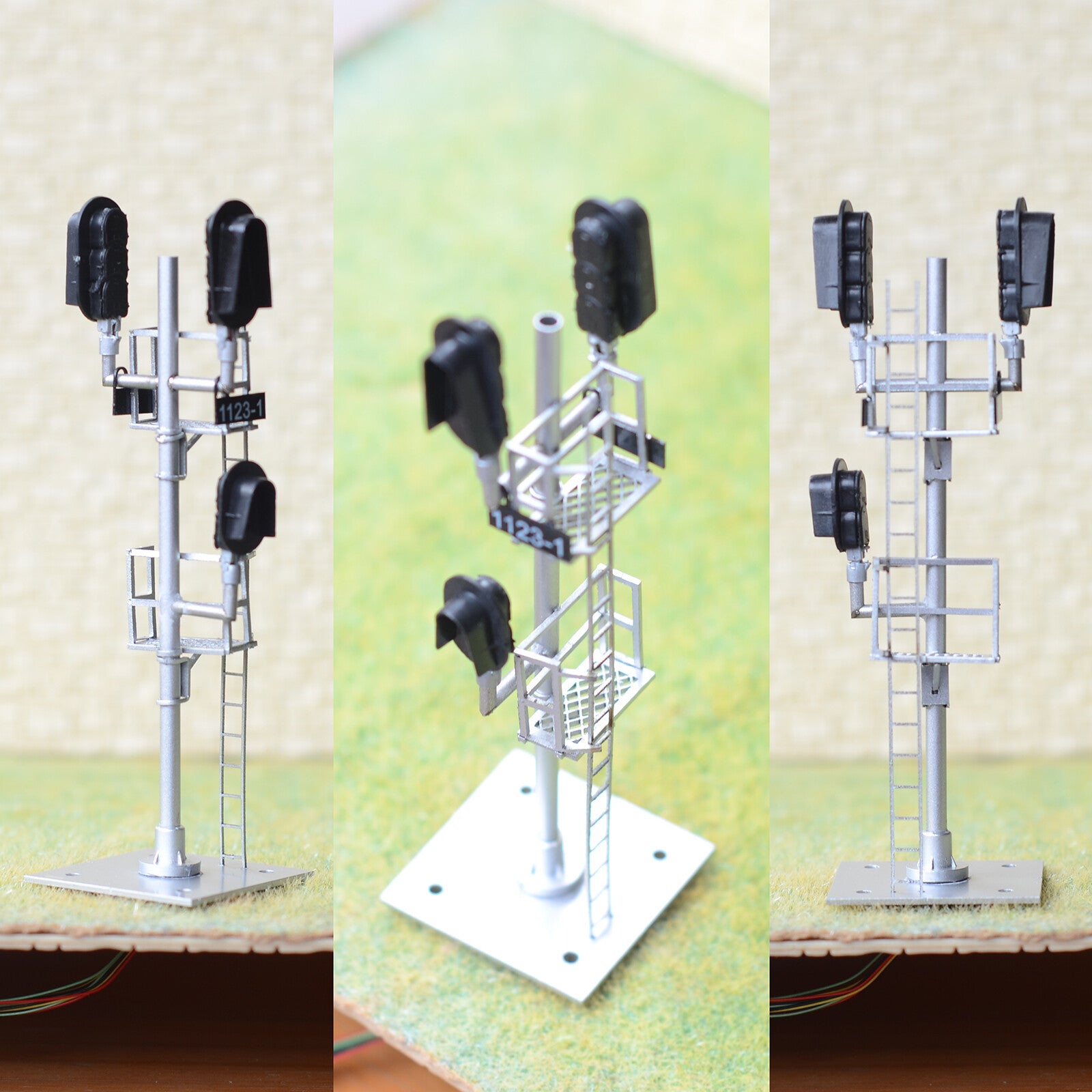 1 x HO scale model 3 colors block signal full sunshield 3 heads fine metal #F332