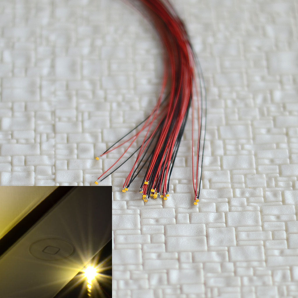 15 pcs Pre Wired Warm White #0402 SMD LEDs Lighting Kits Pre-soldered Micro LEDs