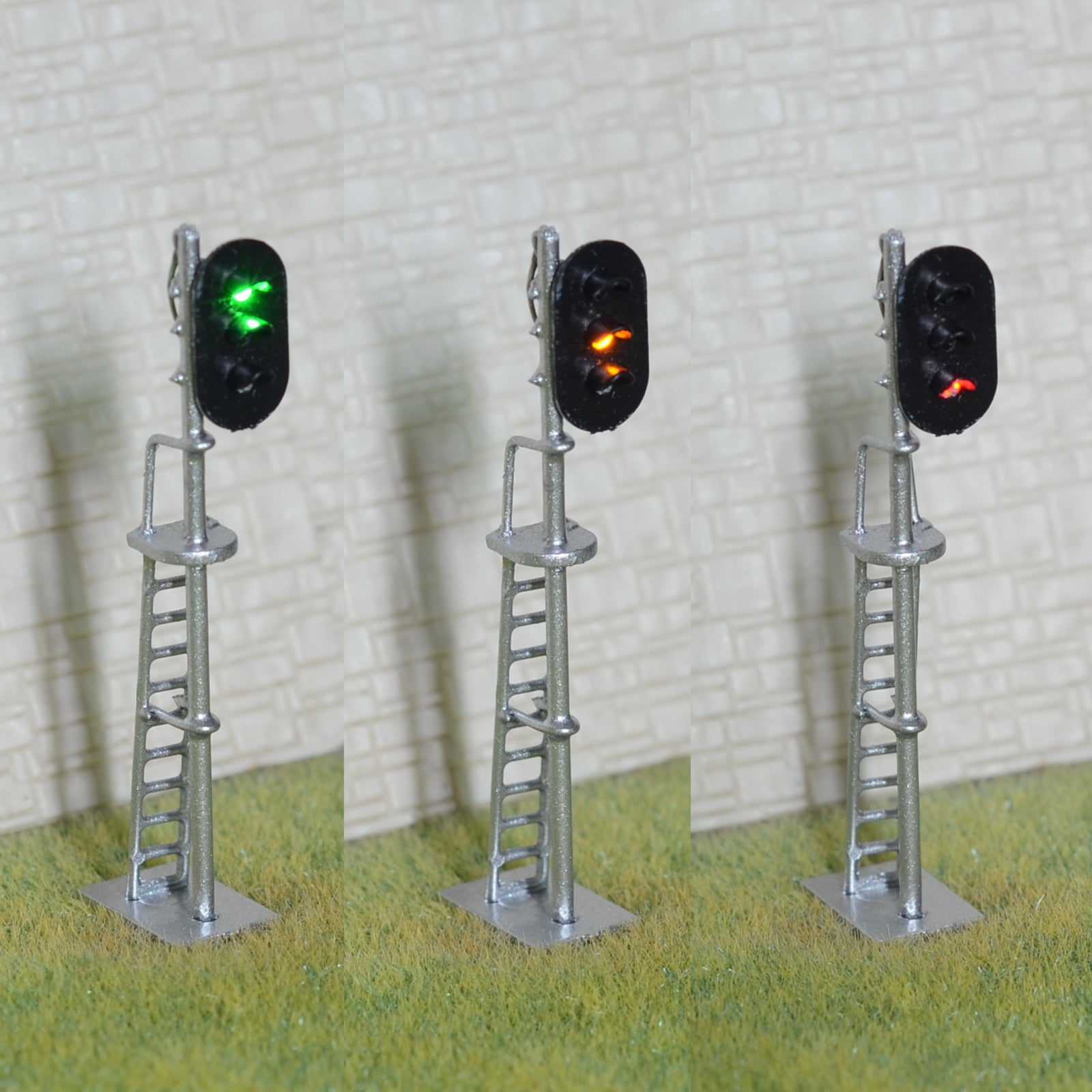 1 x HO scale model train block signals railway LED light 3 aspect silver #87S3LS
