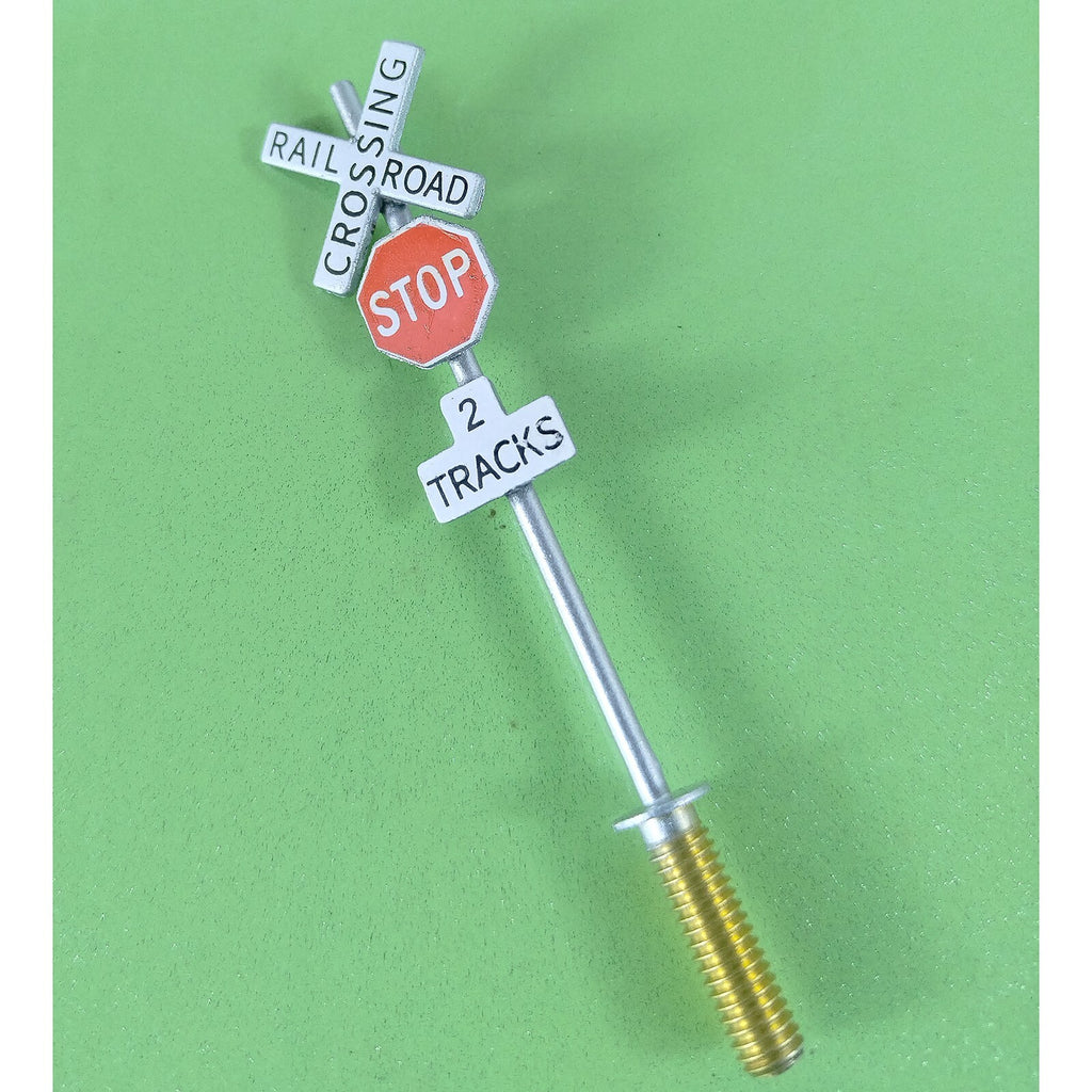 2 x HO scale railroad warning sign STOP crossing 2 TRACKS sign tracksi