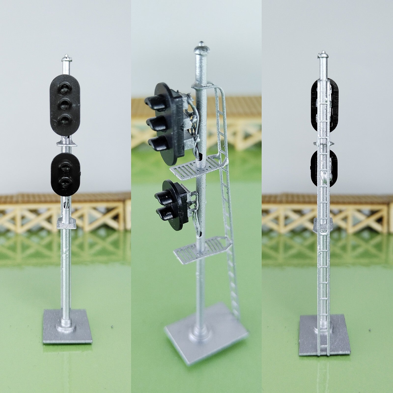 1 x HO scale model railroad 2 heads 2 + 3 aspects block signal LED made #K32Sr