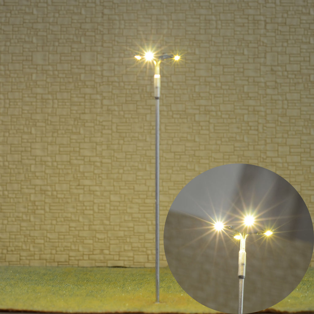 5 x HO scale model railroad plaza street lights LED lampposts flood la