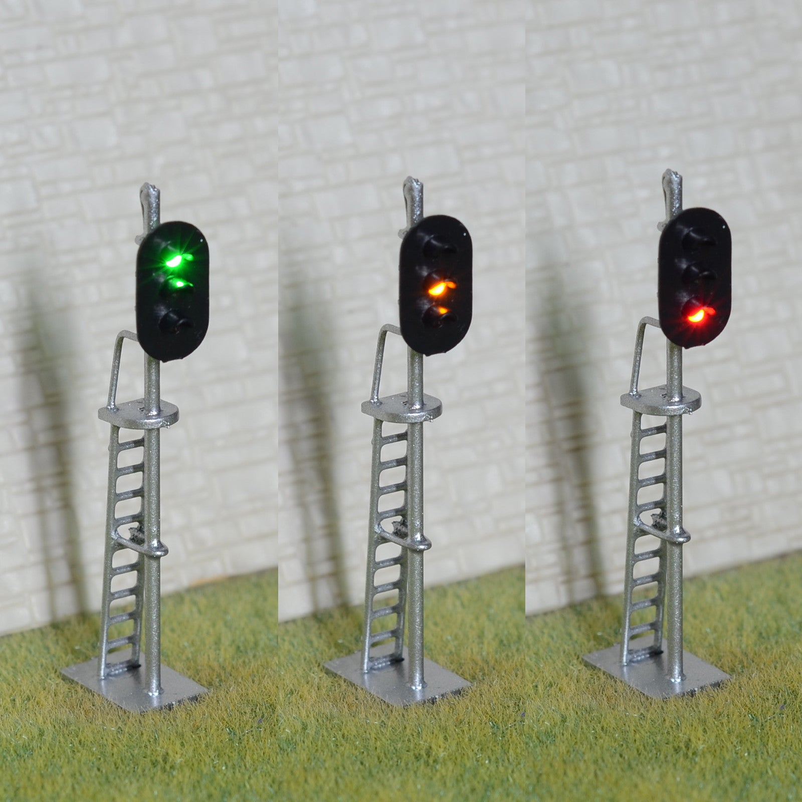 1 x HO scale model train block signals railway LED light 3 aspect silver #87S3MD