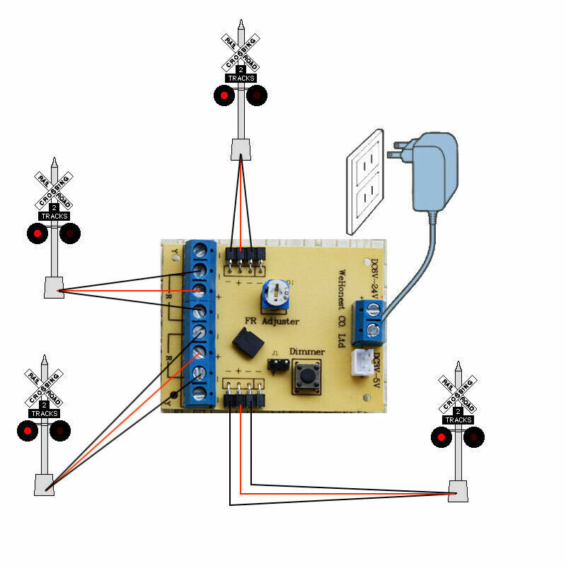 1 x OO / HO scale railroad crossing signal 4 LEDs + circuit board flasher #2SL4