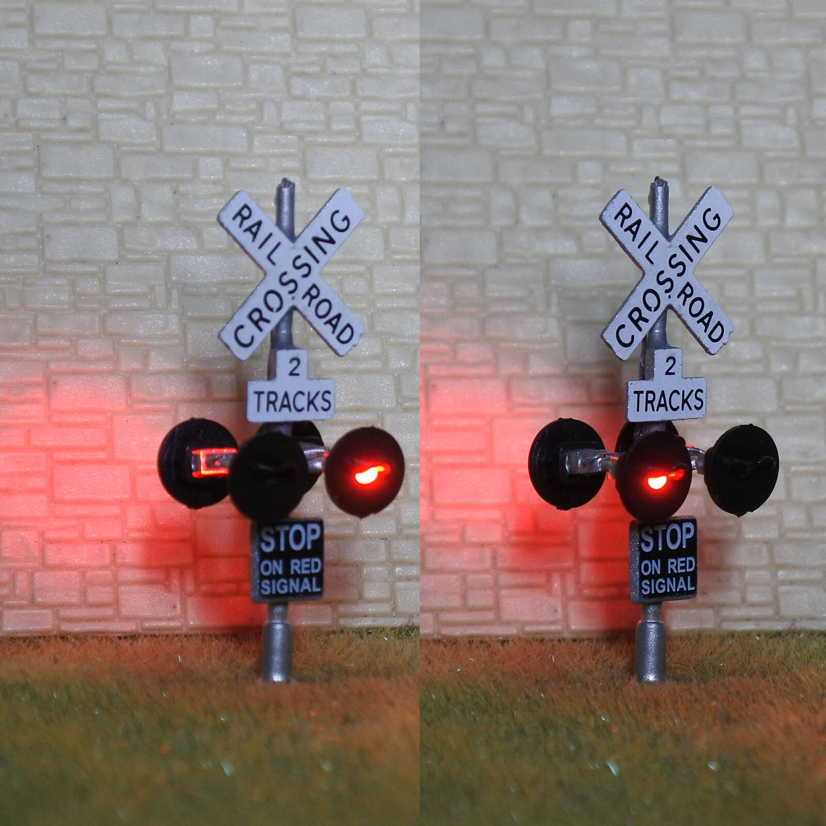 1 x HO scale railroad crossing signals 2 tracks sign LED made 4 target