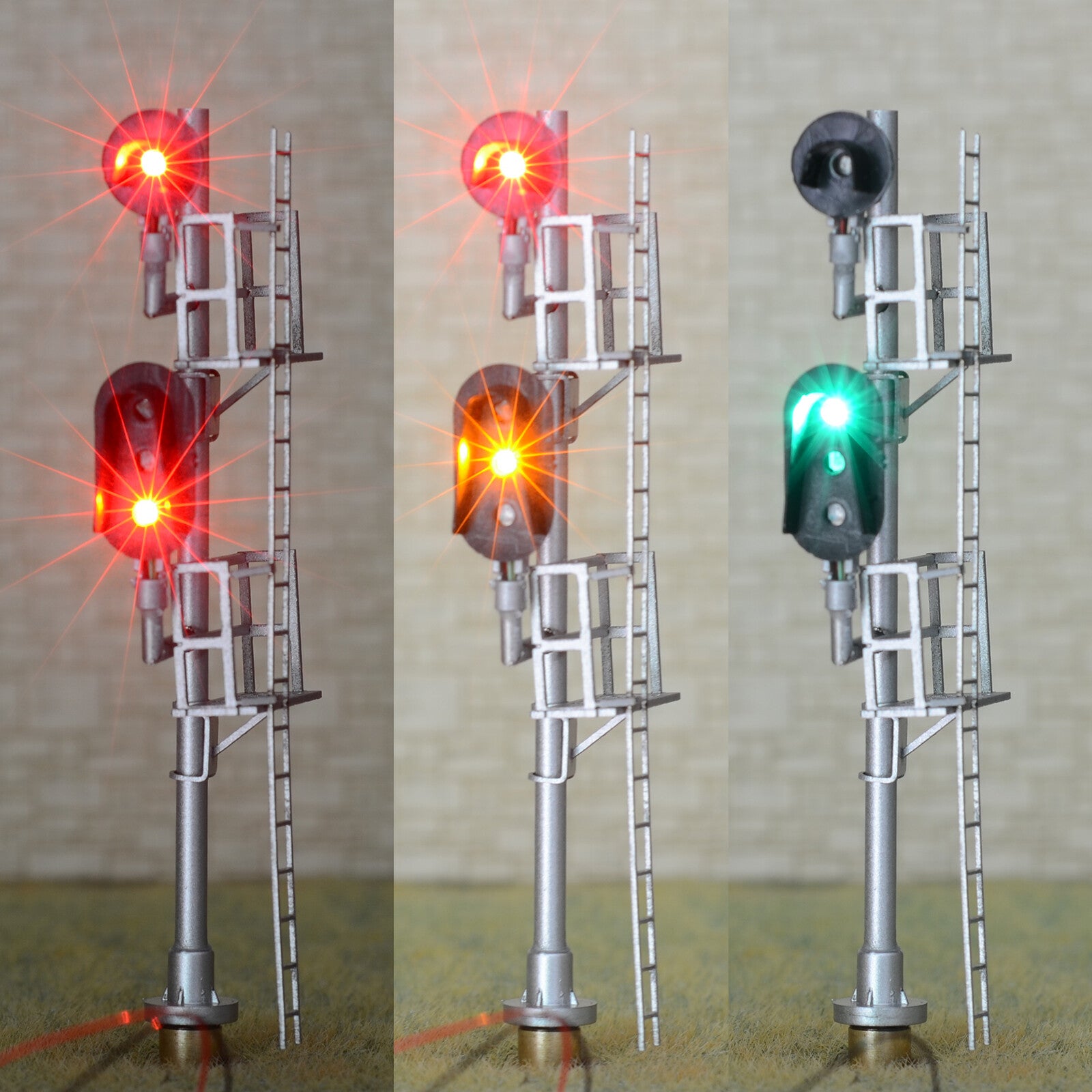 1 x HO scale fixed Red over 3 colors light Darth Vader style block signals #F13