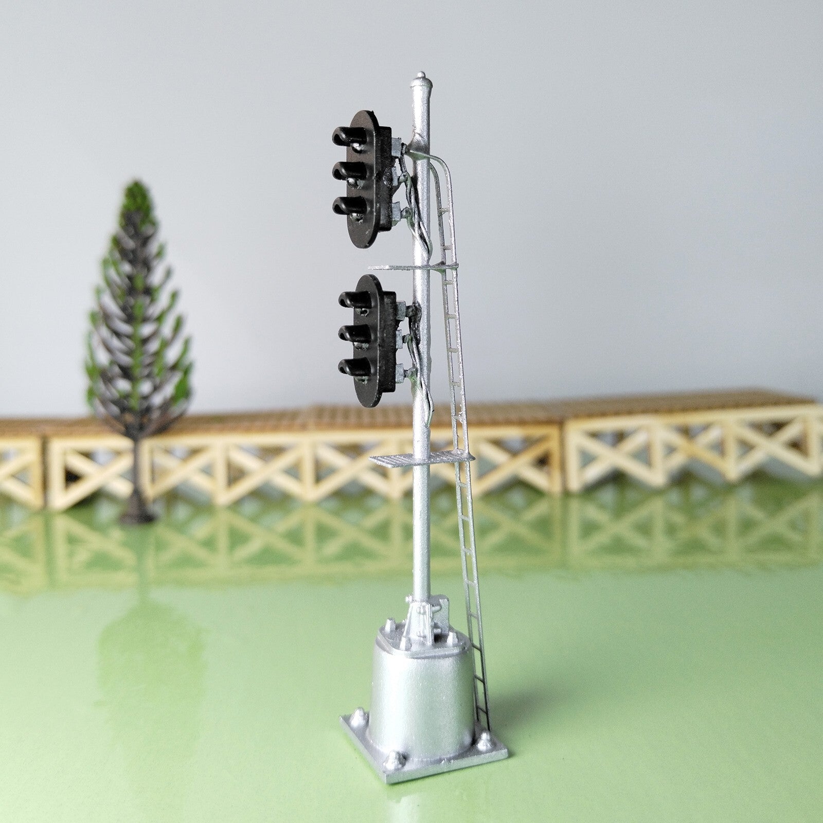 1 x HO scale model railroad 2 heads 3 + 3 aspects block signal LED made #K33Sp