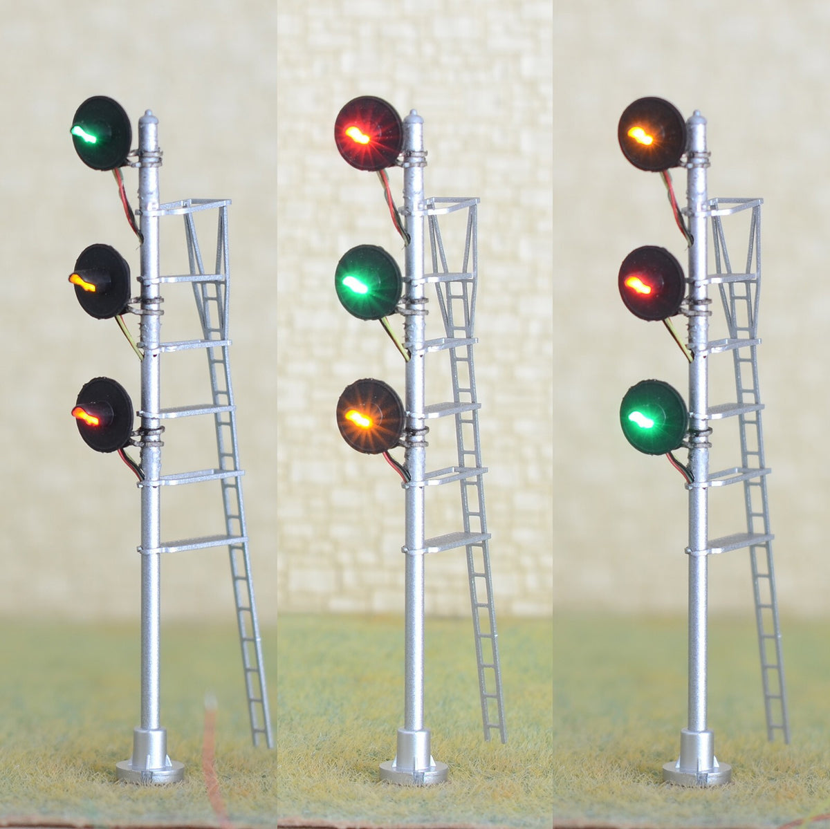 1 x HO scale model railroad LED searchlight signal 3-colors metal 3 he