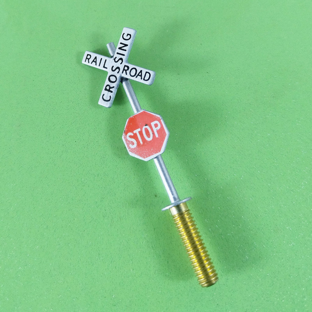 2 x HO scale railroad warning sign stop crossing sign trackside traffi
