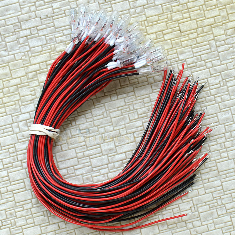 500 pcs Clear Pre-Wired Grain of Wheat Bulbs 4mm 12V 70mA Mini Bulbs with wires