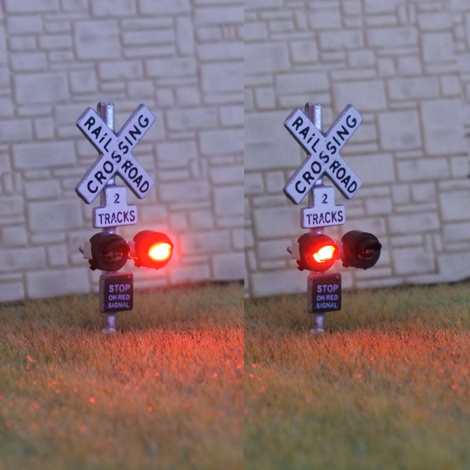 1 x N scale railroad grade crossing signals lights LED made 2 track si